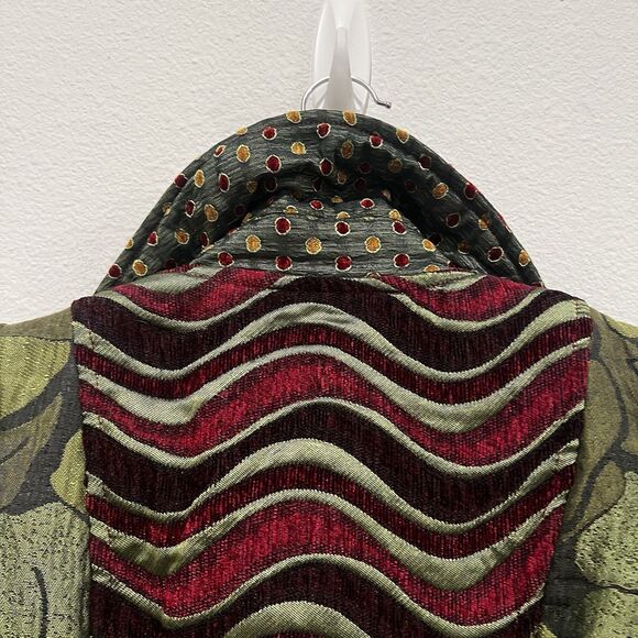 Neslay Paris Women Sz S Jacquard Long Blazer Jacket Black Green Floral Fairy - Picture 8 of 10